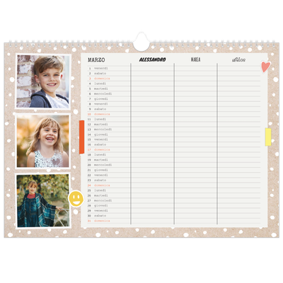 Calendario fotografico A3 — Calendario rustico - Famiglia di 3 [Marzo]