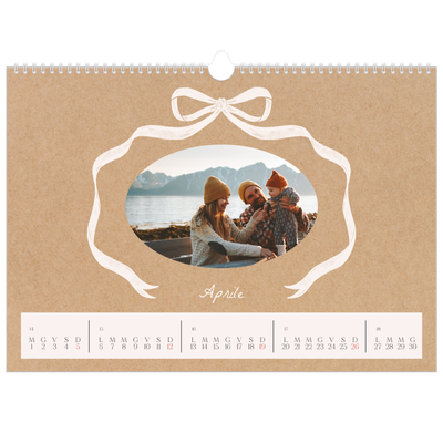 Calendario A3 orizzontale  — Kraft e fiocco [Aprile]