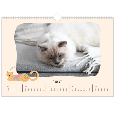 Calendario A3 orizzontale  — Zampette di gatto e scarabocchi [Gennaio]