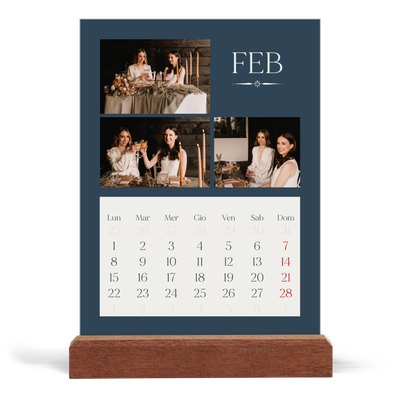Calendario con supporto in legno verticale  — Ardesia e grazie [Febbraio]