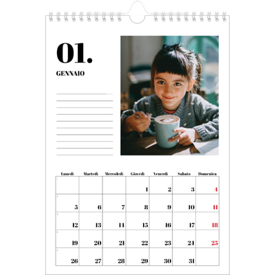 Calendario personalizzato A4 — Serif e momenti [Gennaio]
