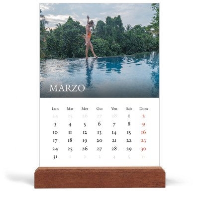 Calendario con supporto in legno verticale  — Graziato semplice [Marzo]