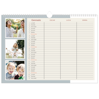 Calendario Fotografico A3 Orizzontale — Calendario cornici color terra - Famiglia di 3