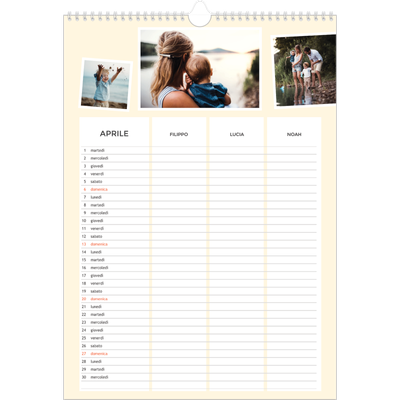 Calendario famiglia A3 verticale — Calendario moderno - Famiglia di 3 [Aprile]