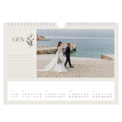 Calendario fotografico A4 — Iniziali in fiore [Gennaio]