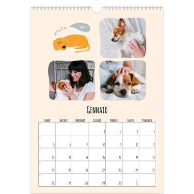 Calendario A3 verticale — Zampette di cane e scarabocchi [Gennaio]