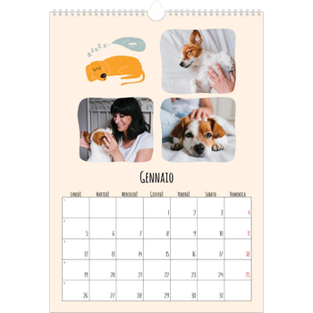 Calendario personalizzato A3 — Zampette di cane e scarabocchi