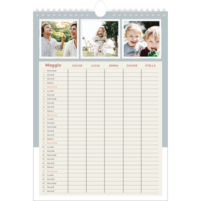 Calendario famiglia A4 verticale — Calendario cornici color terra - Famiglia di 5 [copertina]