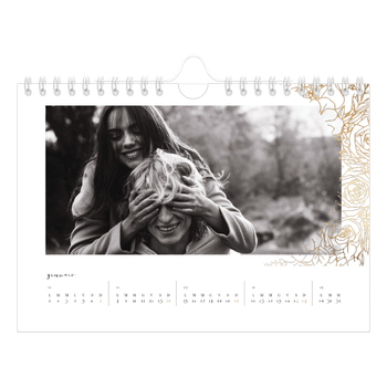 Calendario Fotografico A5 Orizzontale — Disegni a linee floreali d'oro