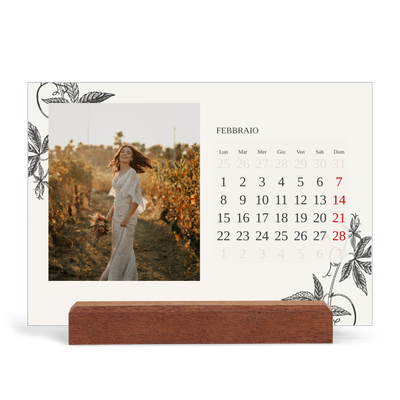Calendario con supporto in legno orizzontale  — Inchiostro e edera [Febbraio]
