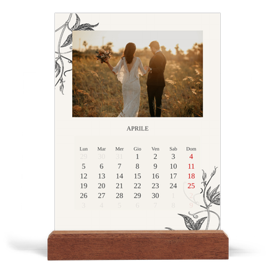 Calendario con supporto in legno verticale  — Inchiostro e edera [Aprile]