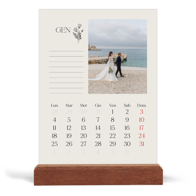 Calendario con supporto in legno verticale  — Iniziali in fiore [Gennaio]