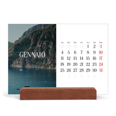 Calendario con supporto in legno orizzontale  — Fuga infinita [Gennaio]