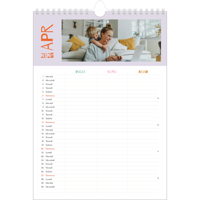 Calendario famiglia A4 verticale — Calendario divertente e colorato - Famiglia di 3 [Aprile]