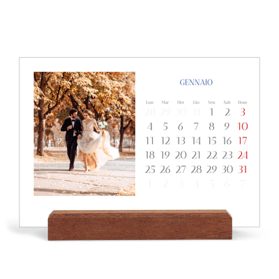 Calendario con supporto in legno orizzontale  — Classico cobalto [Gennaio]