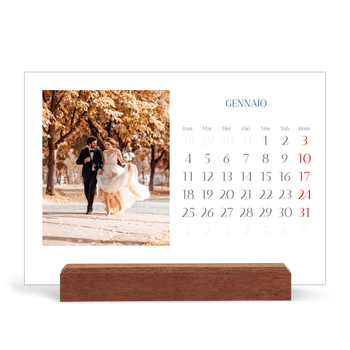 Calendario con supporto in legno orizzontale — Classico cobalto