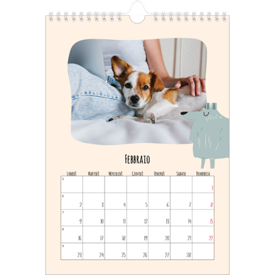 Calendario personalizzato A4 — Zampette di cane e scarabocchi [Febbraio]