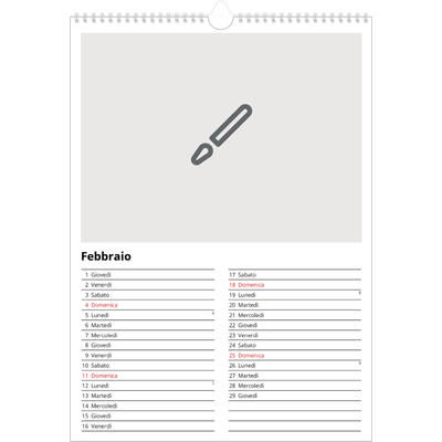Calendario A3 verticale — Disegna il tuo prodotto [Febbraio]