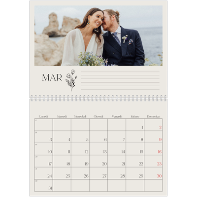 Calendario A4 Doppio — Iniziali in fiore [Marzo]
