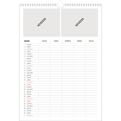 Calendario famiglia A3 verticale — Disegna il tuo prodotto - Famiglia di 5 [Marzo]