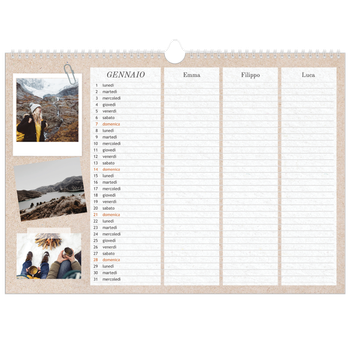 Calendario Fotografico A3 Orizzontale — Calendario naturale artigianale - Famiglia di 3