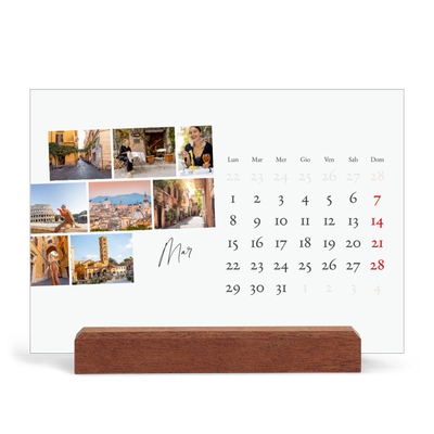 Calendario con supporto in legno orizzontale  — Soggiorno in città [Marzo]