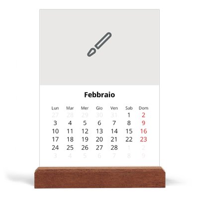 Calendario con supporto in legno verticale  — Disegna il tuo prodotto [Febbraio]