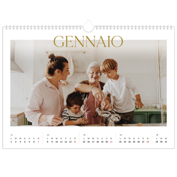 Calendario Fotografico A3 Orizzontale — Testo in grande d'oro