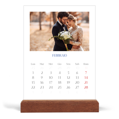 Calendario con supporto in legno verticale  — Classico cobalto [Febbraio]
