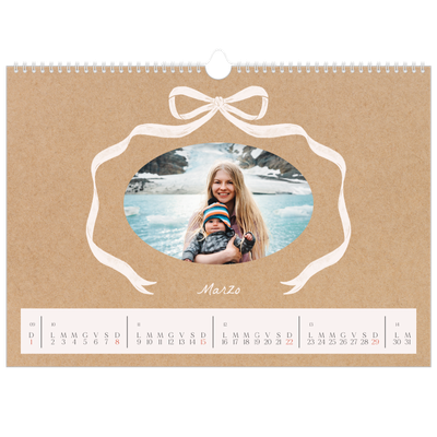 Calendario A3 orizzontale  — Kraft e fiocco [Marzo]