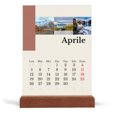Calendario con supporto in legno verticale  — Vedute del mondo [Aprile]