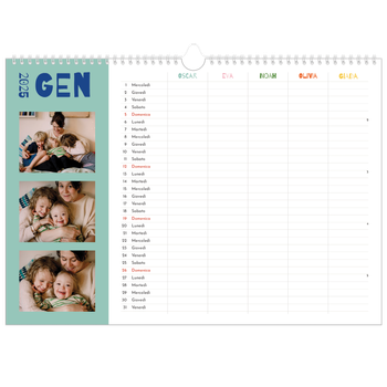 Calendario Fotografico A3 Orizzontale — Calendario divertente e colorato - Famiglia di 5