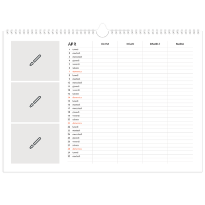 Calendario fotografico A3 — Disegna il tuo prodotto - Famiglia di 4 [Aprile]