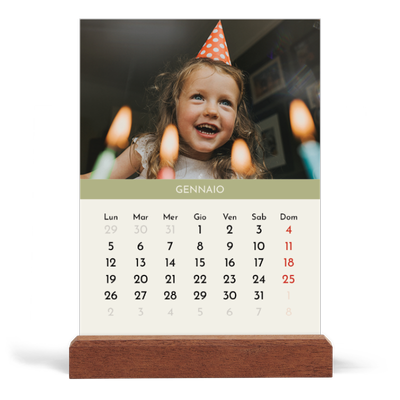 Calendario con supporto in legno verticale  — Capitoli pastello [Gennaio]