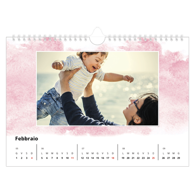 Calendario fotografico A4 — Sfondi ad acquerello [Febbraio]