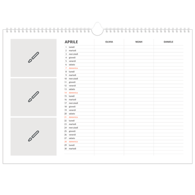 Calendario fotografico A3 — Disegna il tuo prodotto - Famiglia di 3 [Aprile]