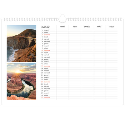 Calendario fotografico A3 — Calendario semplice - Famiglia di 5 [Marzo]