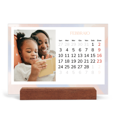 Calendario con supporto in legno orizzontale  — Effetto pennello [Febbraio]