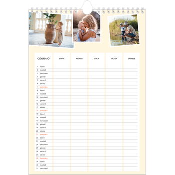Calendario personalizzato A4 — Calendario Moderno - Famiglia di 5