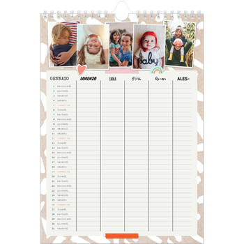 Calendario personalizzato A4 — Calendario rustico - Famiglia di 5