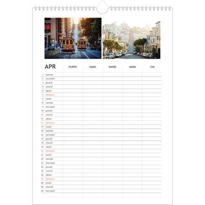 Calendario famiglia A3 verticale — Calendario semplice - Famiglia di 5 [Aprile]