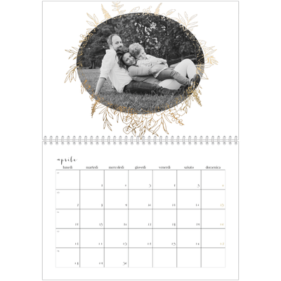 Calendario A4 Doppio — Disegni a linee floreali d'oro [Aprile]