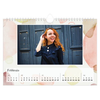 Calendario fotografico A4 — Punti ad acquerello [Febbraio]