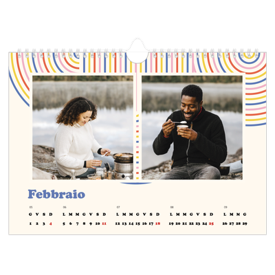 Calendario fotografico A4 — Strisce retro [Febbraio]