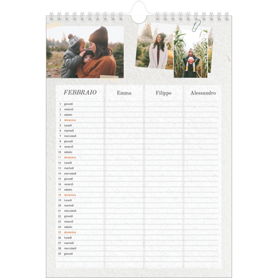 Calendario famiglia A3 verticale — Calendario naturale artigianale - Famiglia di 3 [Febbraio]