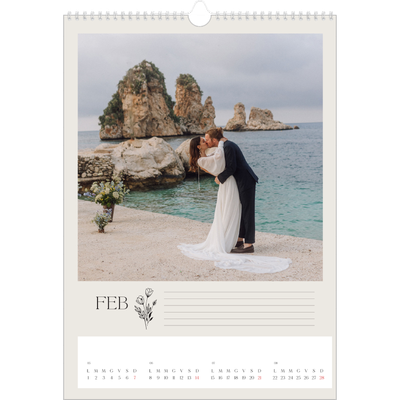 Calendario A3 verticale — Iniziali in fiore [Febbraio]