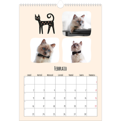 Calendario A3 verticale — Zampette di gatto e scarabocchi [Febbraio]