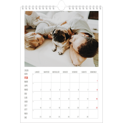 Calendario personalizzato A4 — Evidenziazioni rosse [Febbraio]