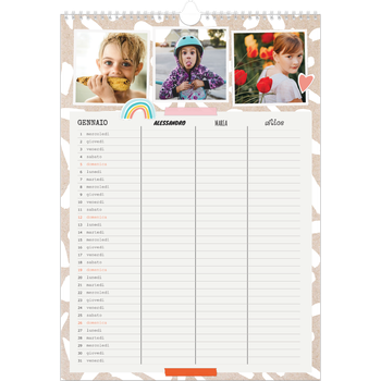 Calendario personalizzato A3 — Calendario rustico - Famiglia di 3