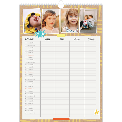 Calendario famiglia A3 verticale — Calendario rustico - Famiglia di 4 [Aprile]